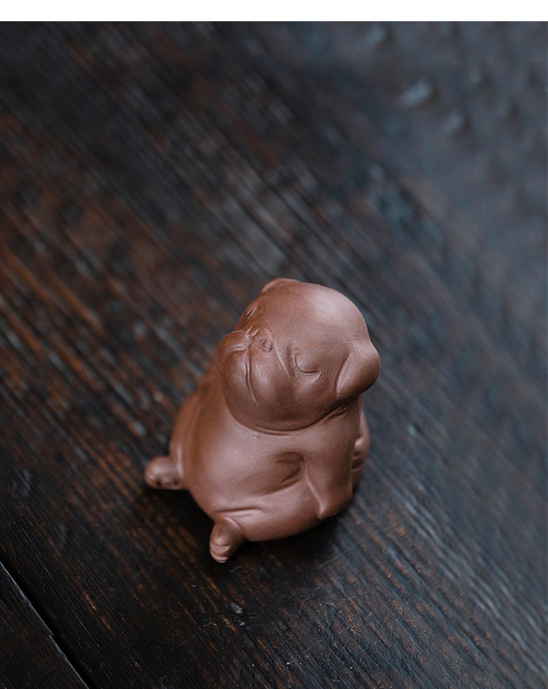 Handcrafted Purple Clay Chinese Kung Fu Tea Accessories Pet Small Lazy Dog, Zisha Tea Pet Meditative Dog Ornaments, Lazy Sleepy Puppy Sculpture Crafts for Decoration