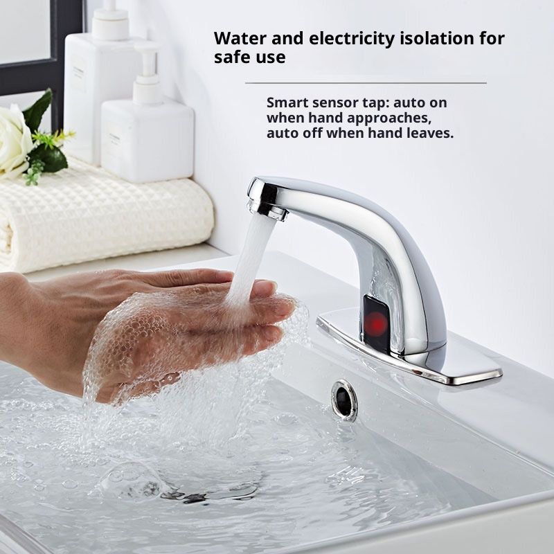 Touchless Bathroom Sink Faucet, Motion Automatic Sensor Faucet with Hole Cover Plate, Chrome for Water Bath Commercial Lavatory Farmhouse