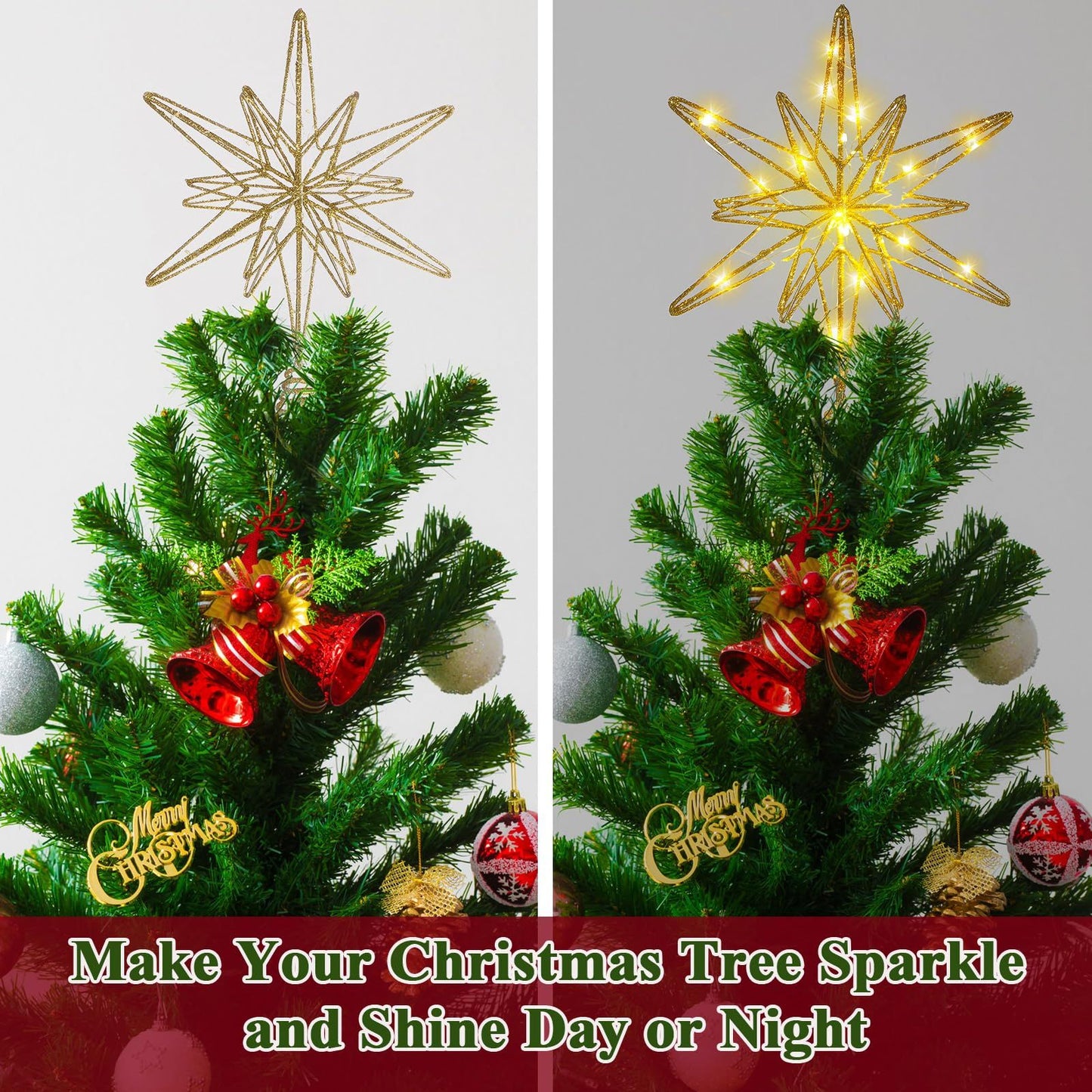 Large Christmas Star Tree Topper ,12.5 Inch Star Tree Topper Glitter Sparkle Xmas Treetop Ornament for Home Holiday Party Decorations(Gold)