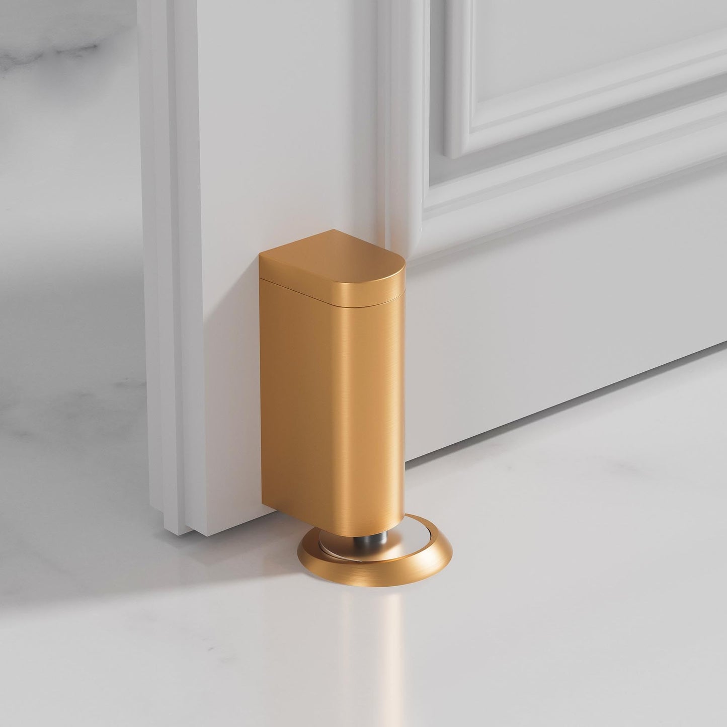 Windproof Magnetic Door Stoppers No Drilling Door Stop Strong Magnet Keep Door Open Door Catch Holder Wall Protect with Screws and 3M Adhesive, Matte Gold, 1 Pack