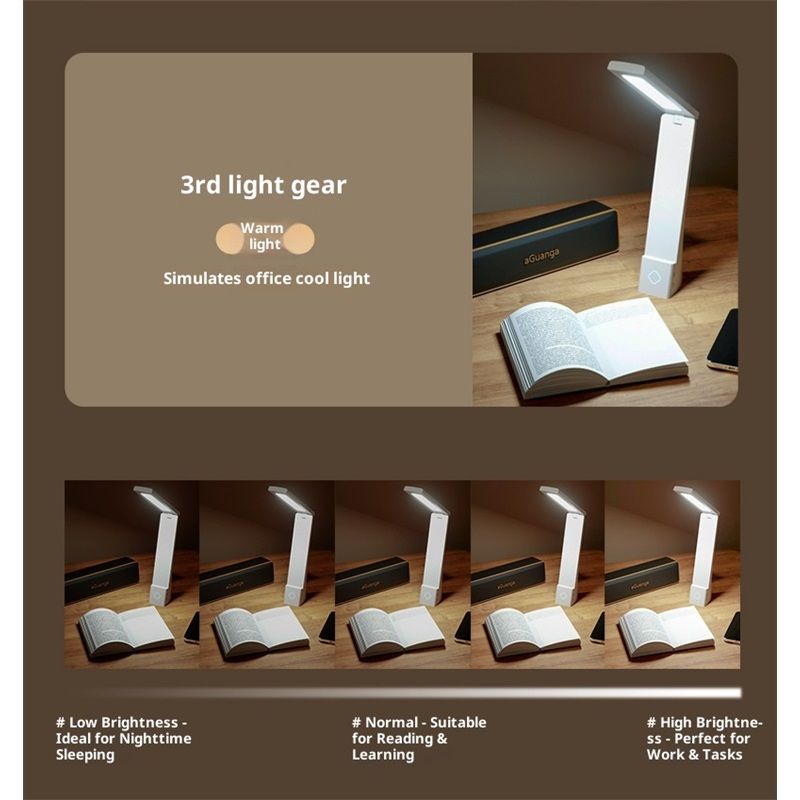 Powered Rechargeable Battery LED Desk Lamp, 3 Color Temperatures, Flip Open,Adjustable Angle, Phone Stand & Flicker-Free Eye Comfort, White