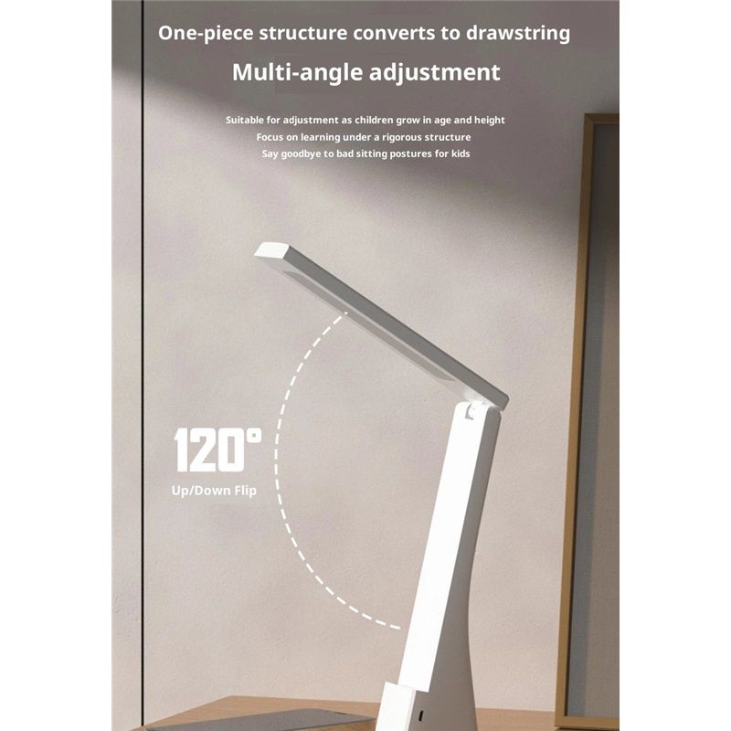 Powered Rechargeable Battery LED Desk Lamp, 3 Color Temperatures, Flip Open,Adjustable Angle, Phone Stand & Flicker-Free Eye Comfort, White