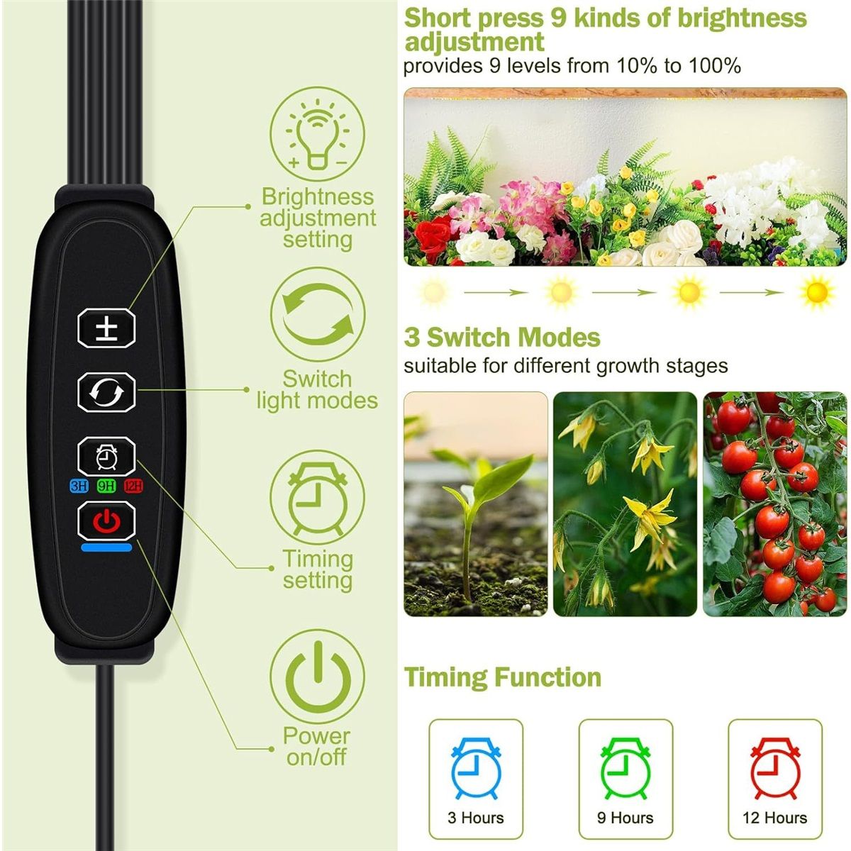 Grow Lights for Indoor Plant, LED Grow Light with Clip, Upgrade LEDs Clip On Plant Lights, Full Spectrum LED Plant Growing Lamp with 3 Modes , Auto Timer 3/9/12H
