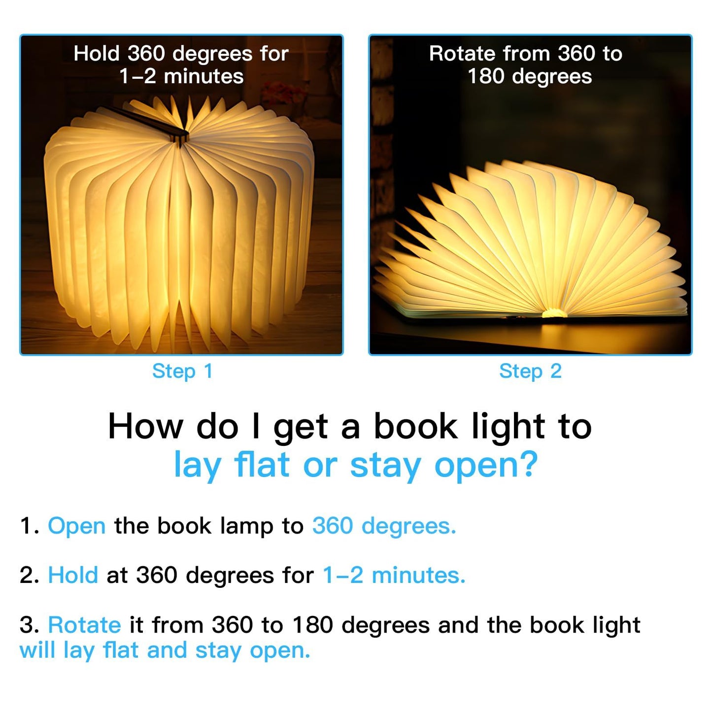 Wooden Book Lamp, Foldable Paper Books Light, Novelty Lighting 360° Bookshaped Night Light,  Paper Lantern for Bookish Decor & Book Lovers Gifts, Christmas Gifts Choice（10.5*14.5*3.8cm)