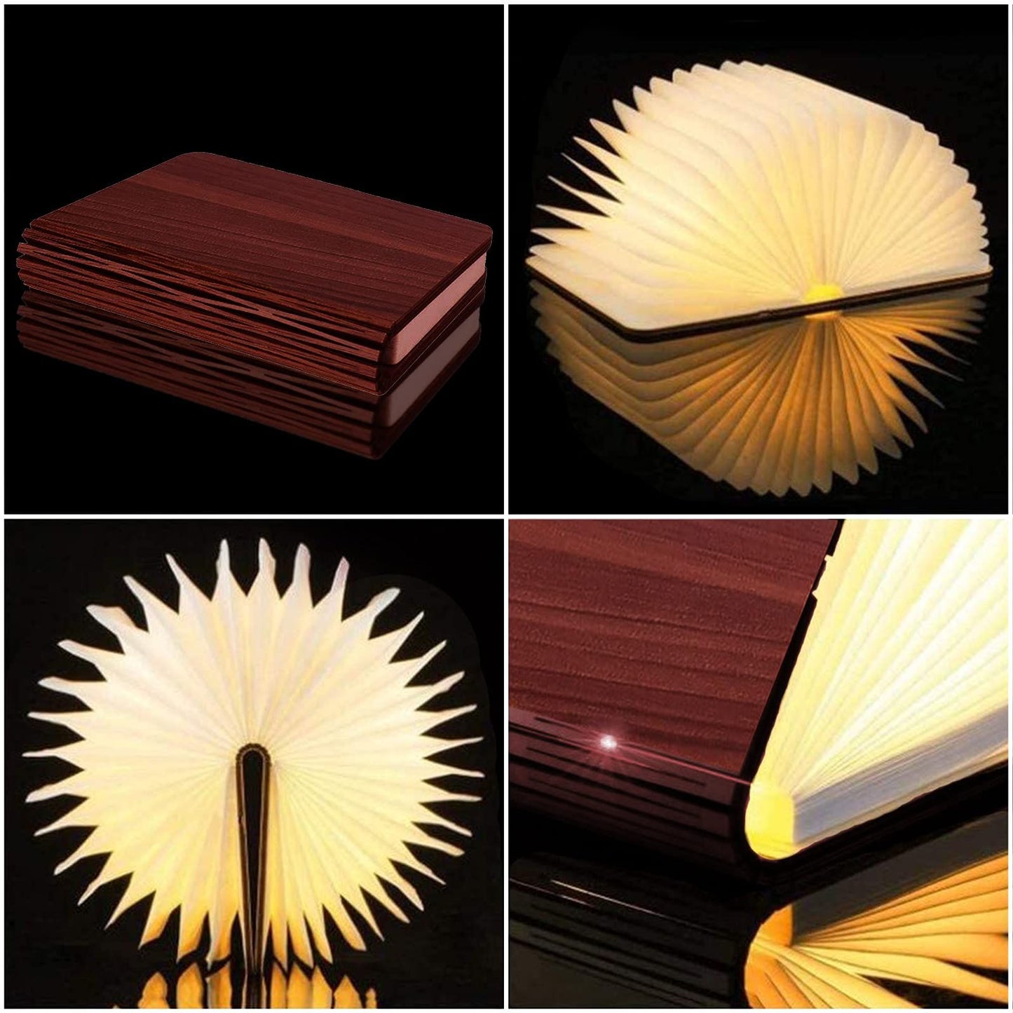 Wooden Book Lamp, Foldable Paper Books Light, Novelty Lighting 360° Bookshaped Night Light,  Paper Lantern for Bookish Decor & Book Lovers Gifts, Christmas Gifts Choice（10.5*14.5*3.8cm)