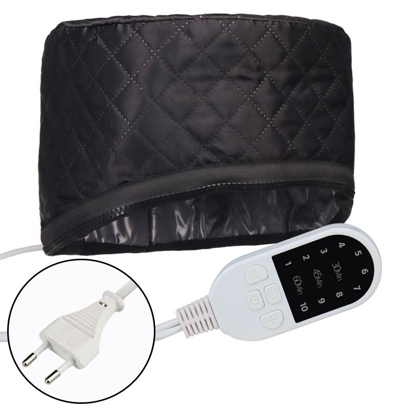 Electric Hair Steamer Cap, Hair Care Hat Heating Cap with 10 Gears Temperature and Timer Control, Thermal Heat Cap for Black Hair Thermal (Black23*17*13cm)