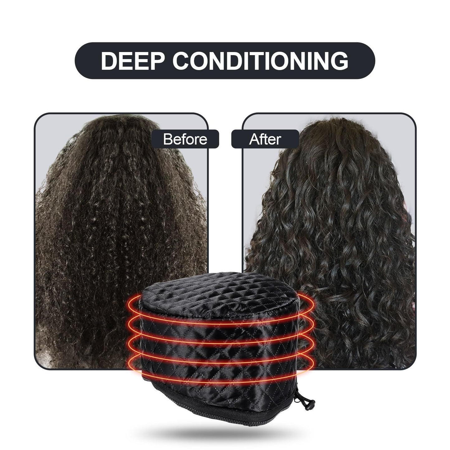 Electric Hair Steamer Cap, Hair Care Hat Heating Cap with 10 Gears Temperature and Timer Control, Thermal Heat Cap for Black Hair Thermal (Black23*17*13cm)