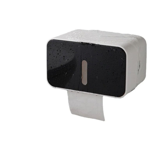 Outdoor Waterproof Toilet Paper Holder for Bathroom - Pet Proof Plastic Tissue Holder Dispenser Full Cover Adhesive Mounted, Toilet Paper Roll（black 21*13.5*13.5cm）