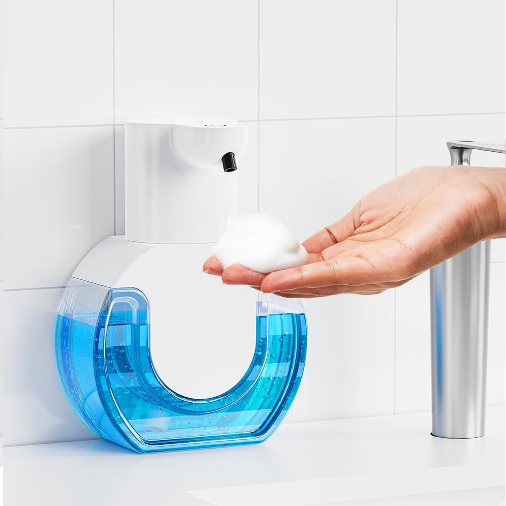 Automatic Foaming Soap Dispenser 420ml Foaming Hand Sanitizer Touchless Wall Mount with 4levels Adjustable Free Touch Electric Soap Dispenser （12.6*6.1*17.3cm)