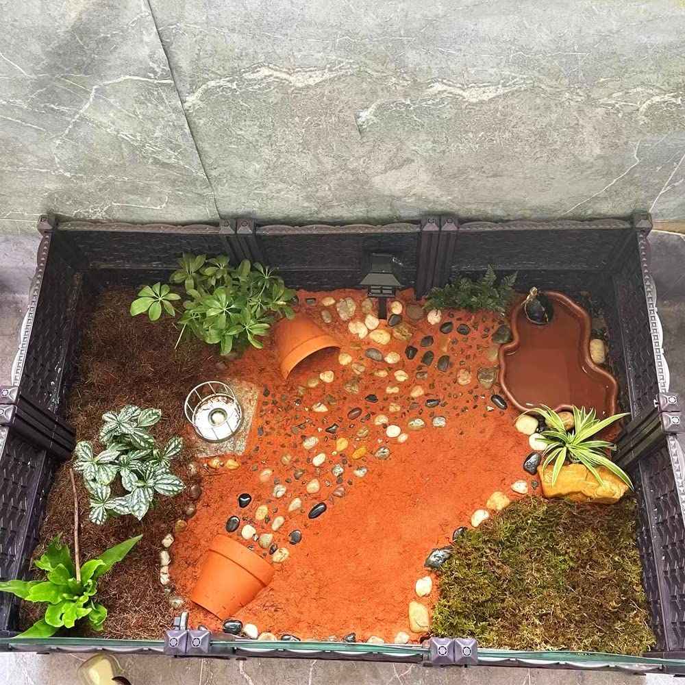 Extra Large Reptile Bathing Pool Reptile Feeding Dish Water Bowl with Ramp Aquarium Ornament for Gecko, Snake, Turtle, Bearded Dragon, Lizard Bath (Brown)