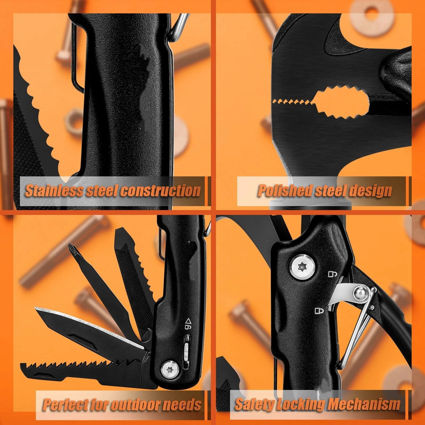 12 in 1 Hammer Multitool Gifts for Men, White Elephant Gifts for Adults, Mens Gifts for Dad Him Husband, Christmas Gift for Mens Dad Him, Camping Essentials Gear，black(14*7cm）