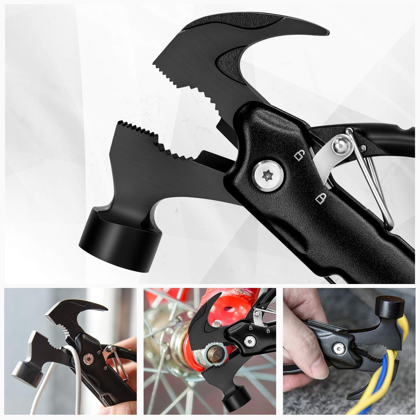 12 in 1 Hammer Multitool Gifts for Men, White Elephant Gifts for Adults, Mens Gifts for Dad Him Husband, Christmas Gift for Mens Dad Him, Camping Essentials Gear，black(14*7cm）