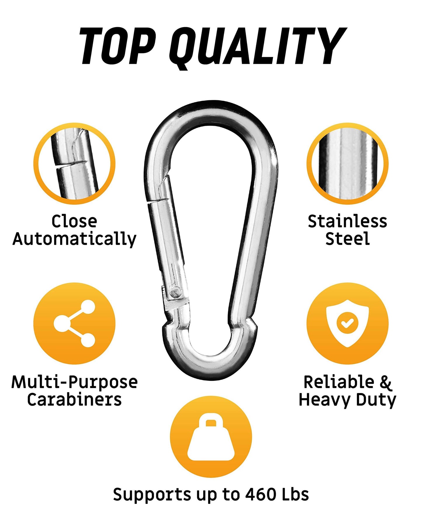 Carabiner Clip 5 Pack - Multipurpose Heavy Duty Snap Hooks -  Large Clips for Keys Hook（silvery，7.5*3.6cm)