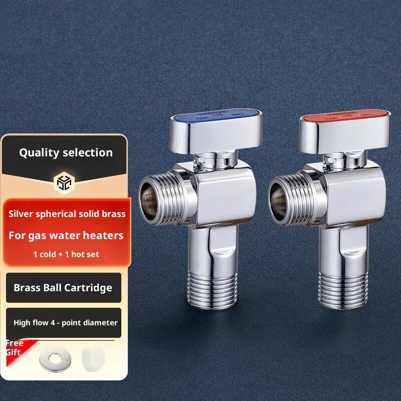 SUBMARINE Angle Stop Valve, Brass Material, 1/2'' Inlet and Outlet Caliber, 1/4 Turn Shut Off Valve, With 3/8'' Adapter, for Hot and Cold Water（2 Pack）