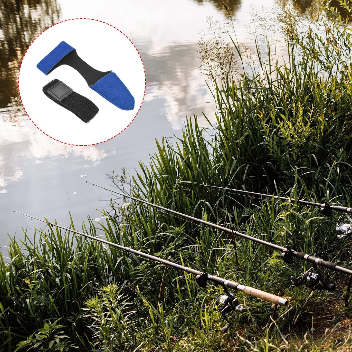 16 Pcs（8pairs blue） Fishing Rod Tip Cover and Tie, Cane Sleeve Protector Case Fastening Straps Accessories