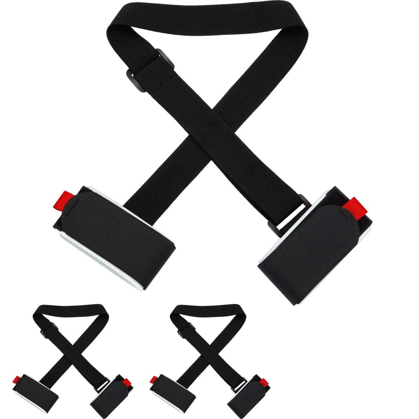6 Pack Ski Carrier Straps Adjustable Shoulder with Cushioned Fastener Tape Strap Loop Strong for Adults Kids（black+red)