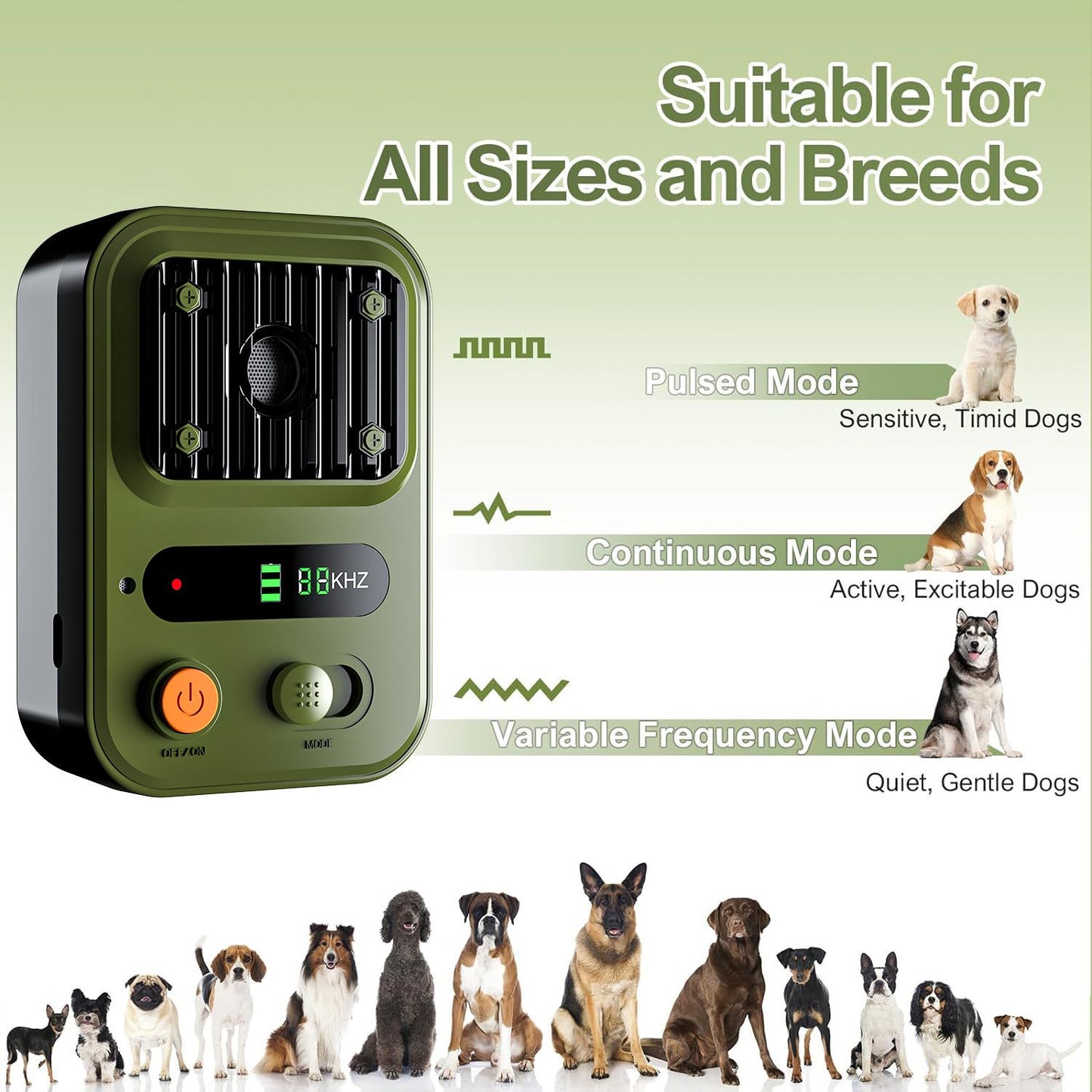 Anti Barking Device for Dogs, Rechargeable Ultrasonic Dog Control Devices Up to 50 Ft Range with 3 Modes,Silencer Sonic Barking Deterrent Indoor/Outdoor Safe for Dog & People green