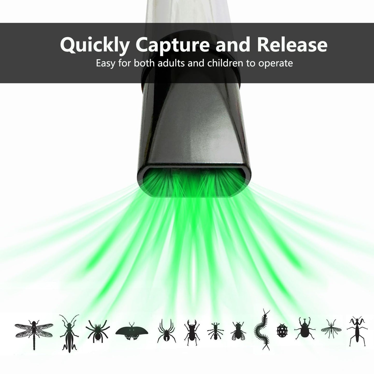 Bug Vacuum Catcher for Adults and Kids with Long Nozzle, Battery Powered Sucker Tool for Spider Cockroach Stink Bug, Humane Insect Vacuum Catcher with LED