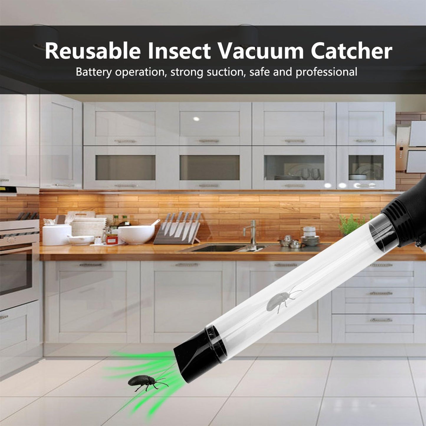 Bug Vacuum Catcher for Adults and Kids with Long Nozzle, Battery Powered Sucker Tool for Spider Cockroach Stink Bug, Humane Insect Vacuum Catcher with LED