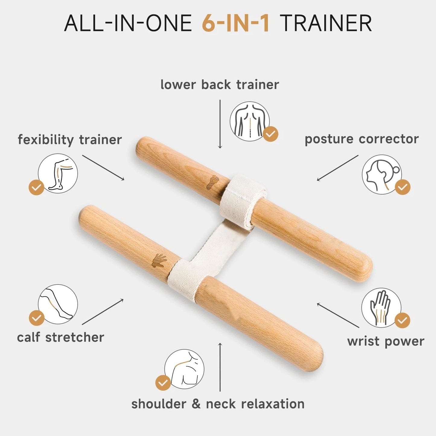 Stretching Tool – 2-in-1 Flexibility & Back Trainer | Daily Mobility & Pain Relief | Compact Stretch Aid for Home, Office(natural wood color32*3）