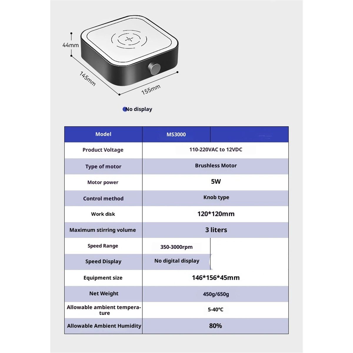 Magnetic Stirrer 3000rpm, Magnetic stir Plate with Stir Bar, Mini Magnetic Mixer Stirrer Max Stirring Capacity 5000mL, Lab Stirrers (No Heating)