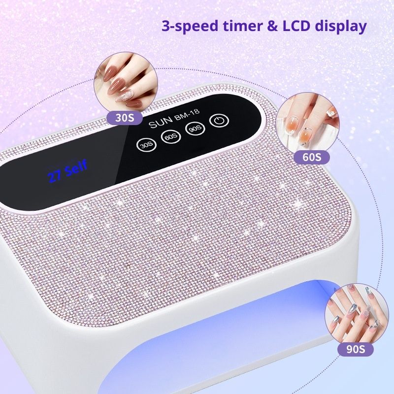 Cordless Nail Lamp, Rechargeable UV Nail Lamp for Gel Nails, LED Nail Lamp with 3 Timer Modes, Gel Nail Light Decorate with Sparkling Nail Rhinestones Diamond (Sparkly Diamond)