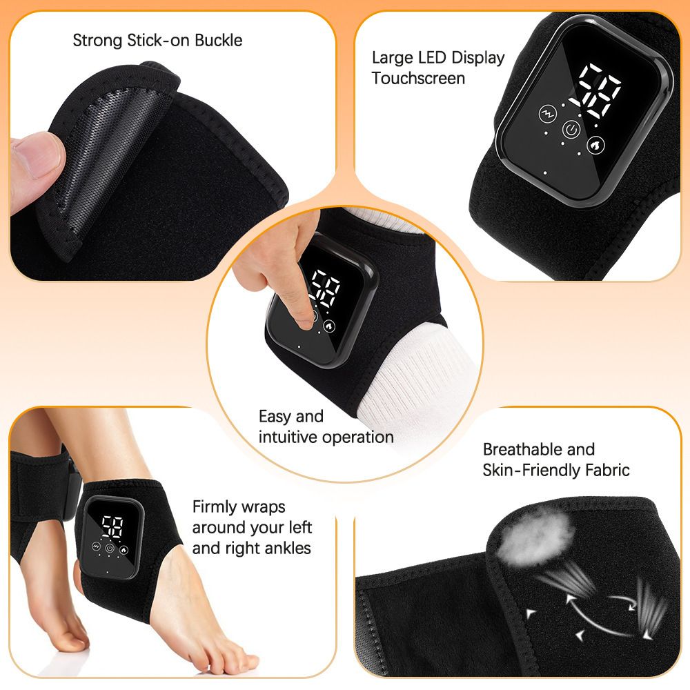 Cordless Foot and Ankle Massager with Heat, Ankle Heating Pad Wrap with Massage, Ankle Massager for Pain Relief, 3 Heat & Vibration Settings, Auto Shut-Off  1pcs black 17*1cm