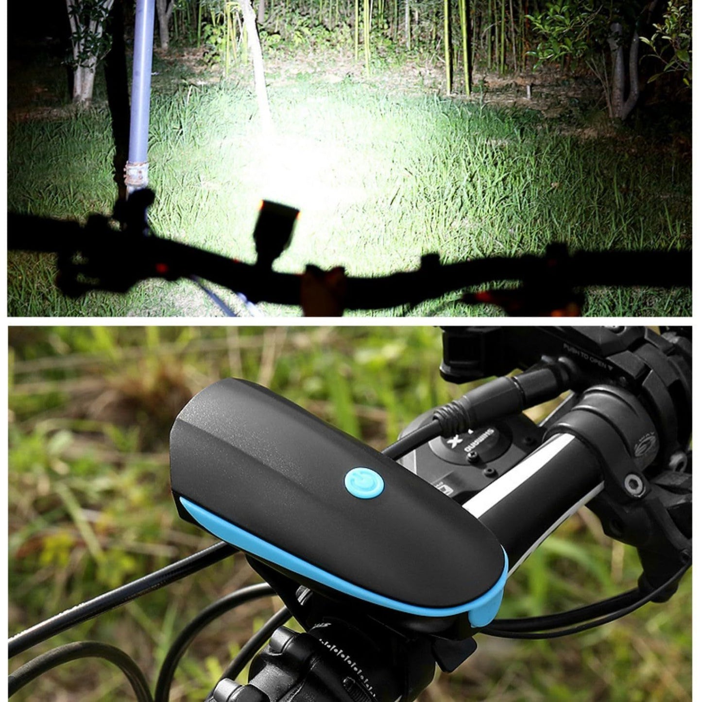 Bike Lights with Horn Set USB Rechargeable Bike Accessories for Kids Adults Waterproof Mountain, Night Riding（7588 horn headlights blue）