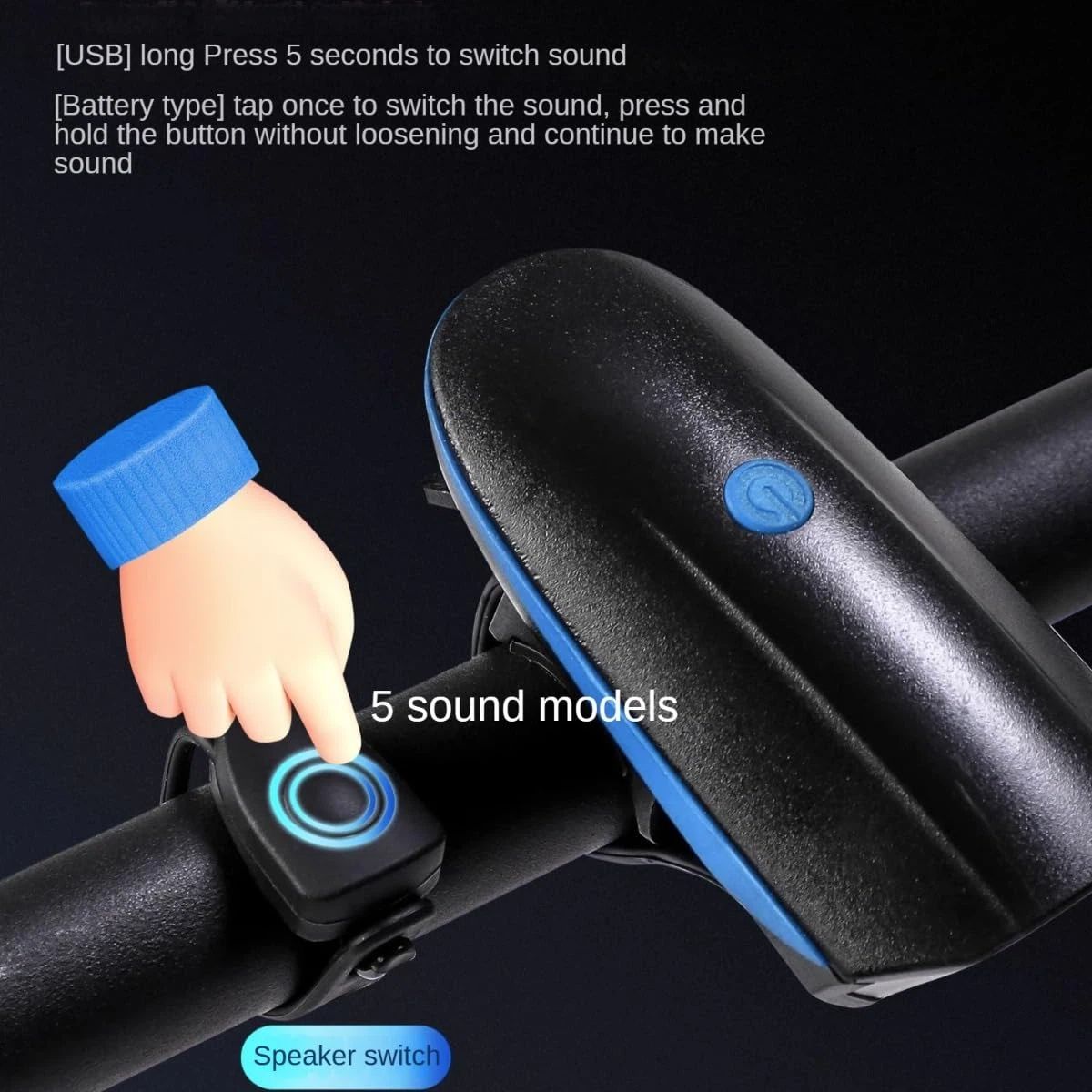 Bike Lights with Horn Set USB Rechargeable Bike Accessories for Kids Adults Waterproof Mountain, Night Riding（7588 horn headlights blue）