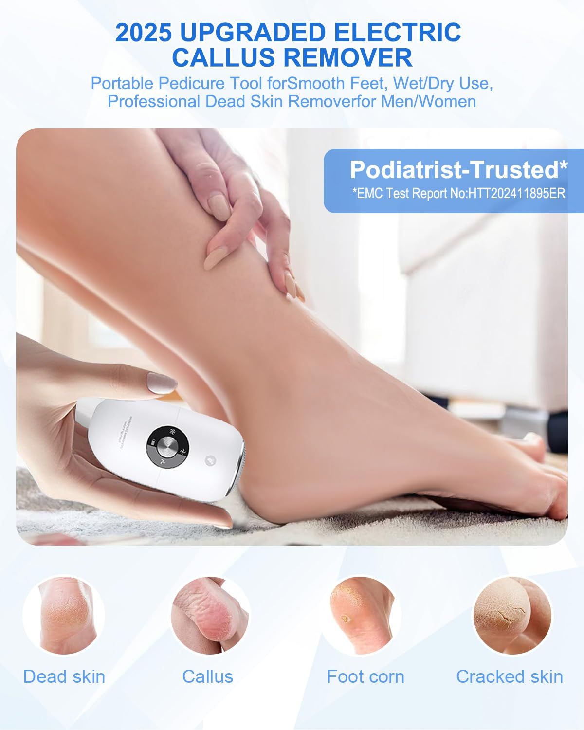 Electric Foot Callus Remover for Women Men,  Rechargeable Callus Remover for Feet, Portable Feet Grinder for Cracked Dry Heels, （white）