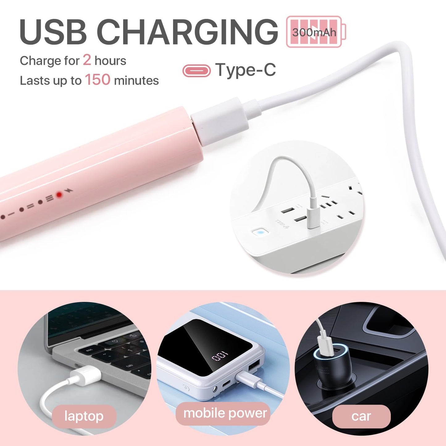 360° Heated Lash Brush Rechargeable with 3 Brush Heads & 3 Temp & 5s Fast Heating【Lengthen/Define/Curler】 3-in-1 Lash Curler for All Types of Lashes 【pink】