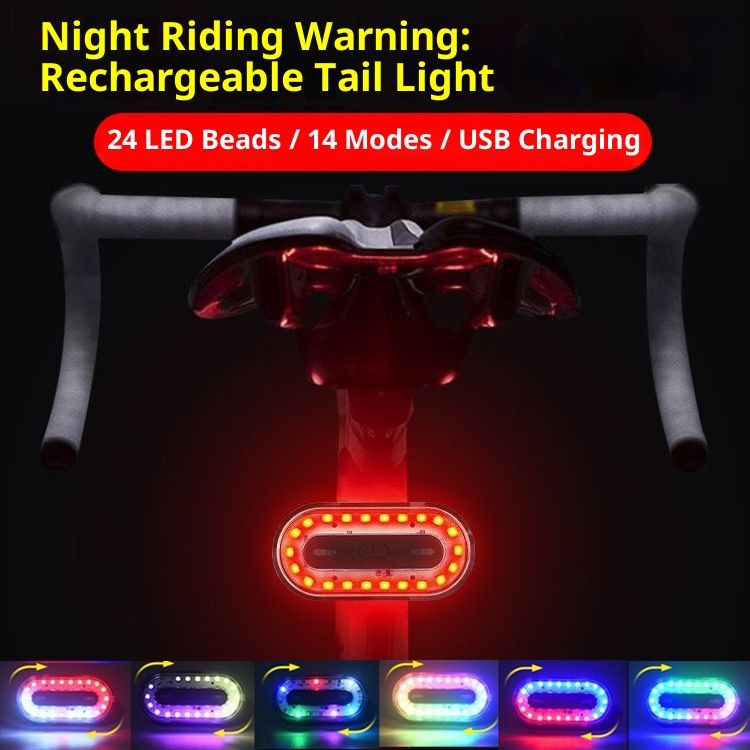 Bike Tail Light, Super Bright Cyclist Safety LED Warning Bike Flashlight,14 Modes Skateboard Light, Bicycle Rear Light Rechargeable & Waterproof, for Scooter Light Accessories