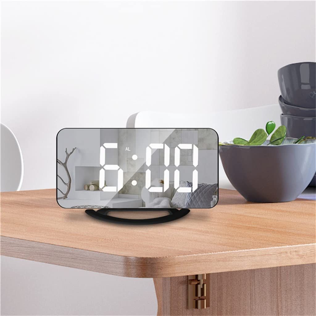 Digital Alarm Clock,6" Large LED Display Charger Ports | Auto Dimmer Mode | Easy Snooze Function, Modern Mirror Desk Wall Clock for Bedroom Home Office for All People (White)