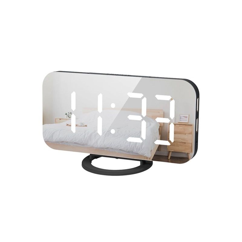 Digital Alarm Clock,6" Large LED Display Charger Ports | Auto Dimmer Mode | Easy Snooze Function, Modern Mirror Desk Wall Clock for Bedroom Home Office for All People (White)