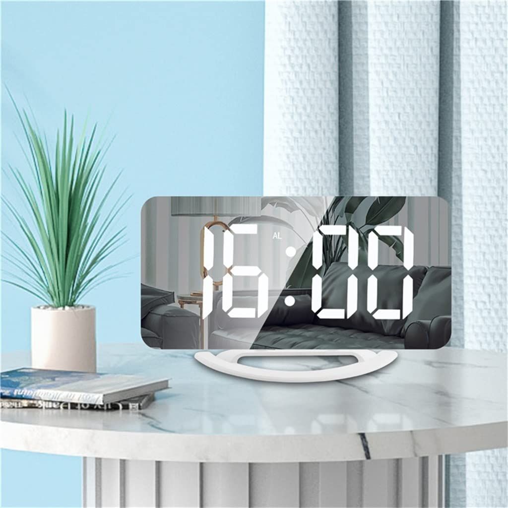 Digital Alarm Clock,6" Large LED Display Charger Ports | Auto Dimmer Mode | Easy Snooze Function, Modern Mirror Desk Wall Clock for Bedroom Home Office for All People (White)