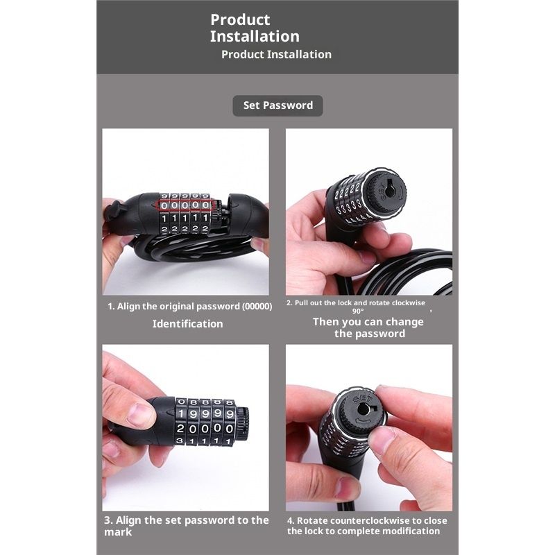 Bike Lock,  Bike Locks Cable, High Security 5 Digit Resettable Combination Coiling Bicycle Lock, Heavy Duty Anti Theft Cable Locks