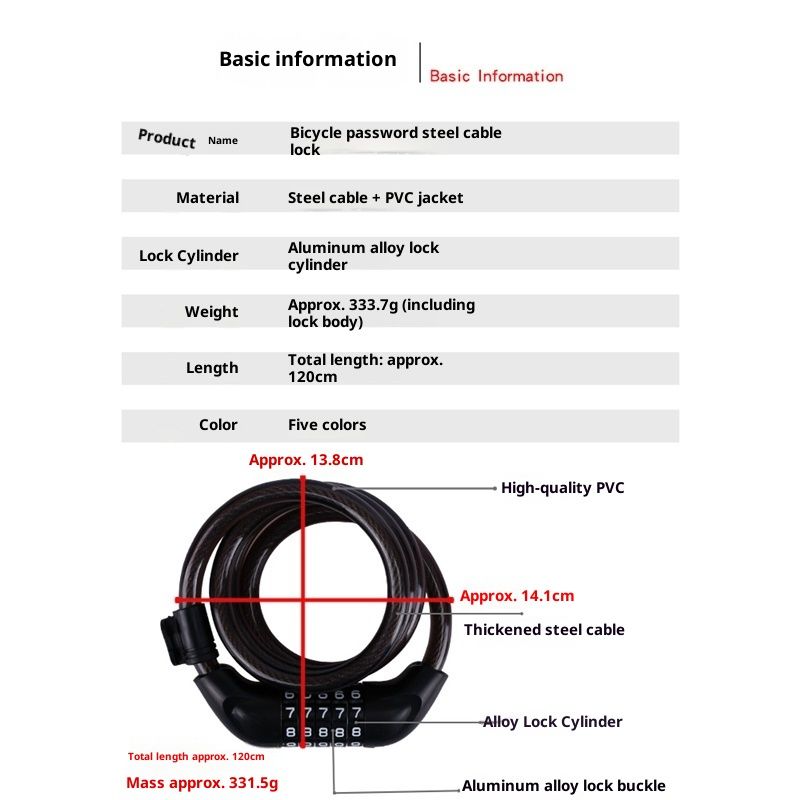 Bike Lock,  Bike Locks Cable, High Security 5 Digit Resettable Combination Coiling Bicycle Lock, Heavy Duty Anti Theft Cable Locks