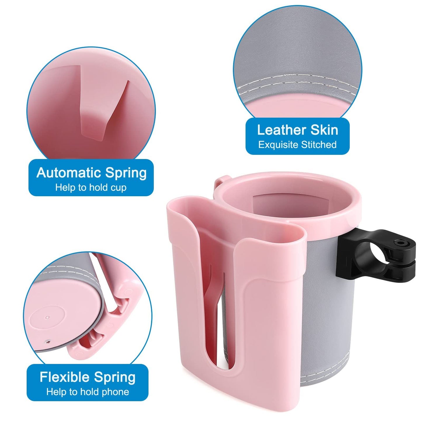 Bike Cup Holder with Cell Phone Holder Key Holder for Bicycle Motorcycle Scooter  Scooters, Grey Pink Grey Pink