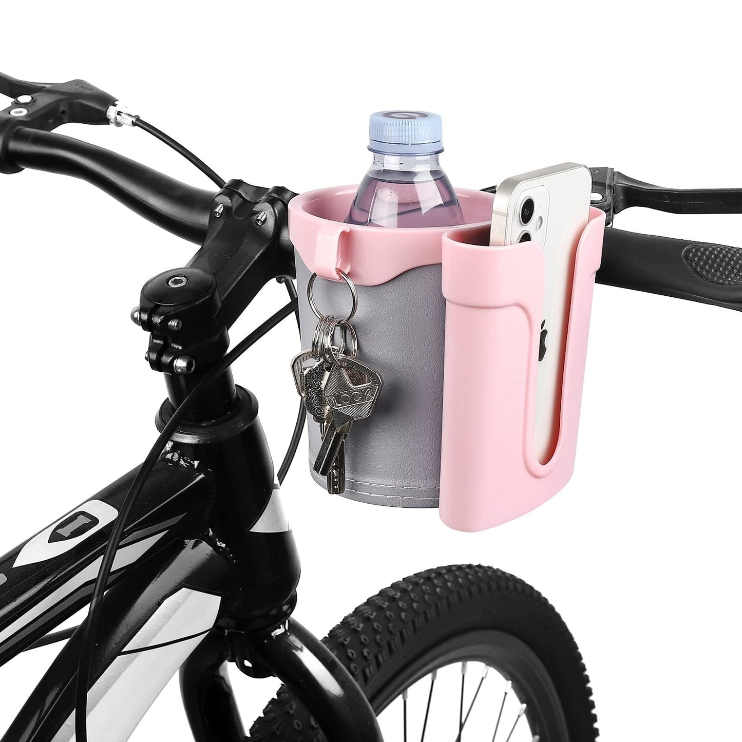 Bike Cup Holder with Cell Phone Holder Key Holder for Bicycle Motorcycle Scooter  Scooters, Grey Pink Grey Pink