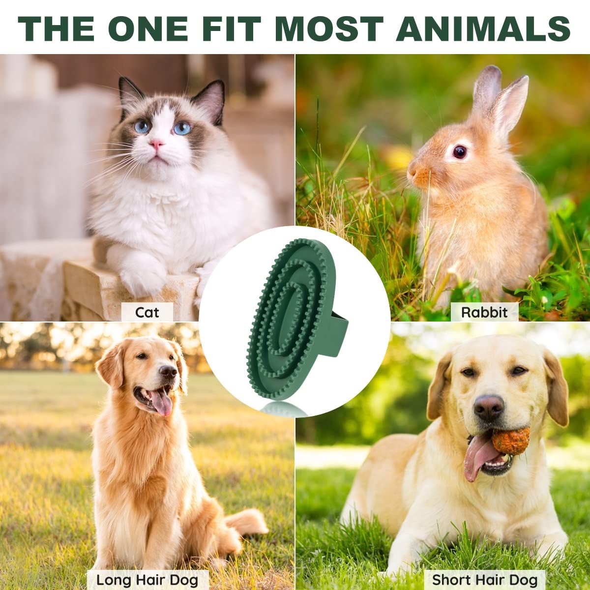 2pcs Soft Rubber Curry Comb Brush with Handle for Horses, Dogs, Cats Short Hair Medium Large Dogs Cats Rabbits（green large size）