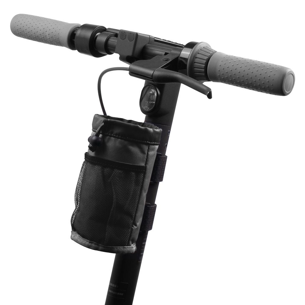 Cup Holder, Bike Water Bottle Holder for E Scooters & E-Bikes - Adaptable, No-Screw Installation, Mesh Pockets, Sticky Straps - Fits Cups Diameter Less Than 3.74in/9.5cm - Black