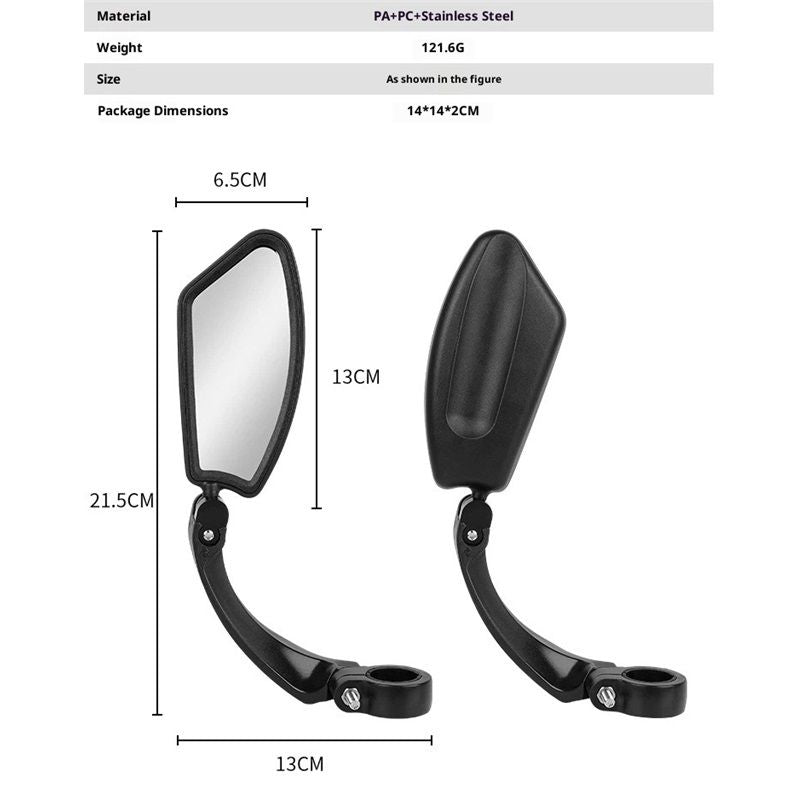 Handlebar Bike Mirror – HD , Wide Angle, Adjustable 360° Rear View – Shatterproof, Anti-Glare, Premium, MTB, E-Bike, and Commuter Cycling Safety(1 Pair)