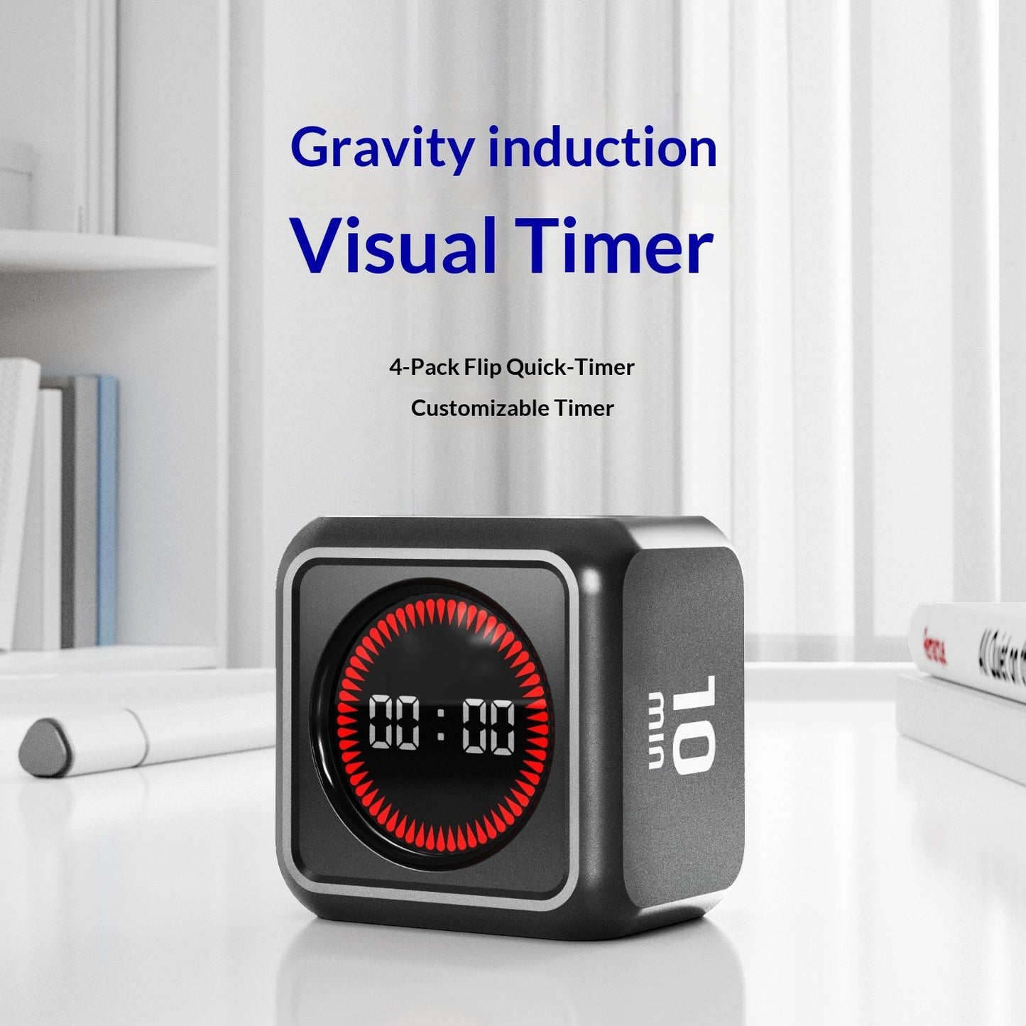 Office Desk Timer Cube, Visual Pomodoro Timer with Gravity, Countdown 5/10/25/45 Min, Rechargeable Productivity Tool for Classroom, Kitchen, Gym, Yoga, College School Supplies Cool Gadgets