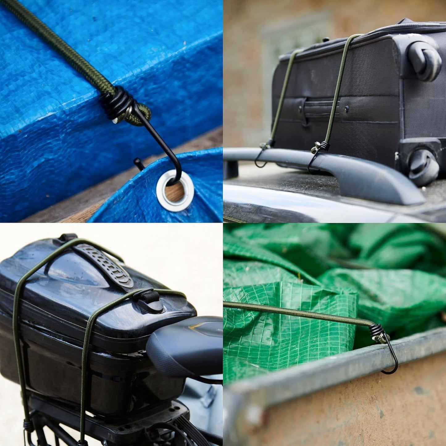 45cm- Heavy Duty Bungee Cords with Hooks10 Pack Multi-Purpose Elastic Bungee Straps for Luggage, Roof Racks, Camping - Weatherproof & UV Resistant