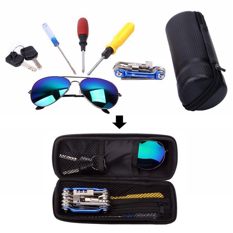 Waterproof Bike Tool Case - Cycling Storage Pouch for Mountain and Road Bikes - Hard Shell Zip Bag with Bottle Cage (Carbon Black)