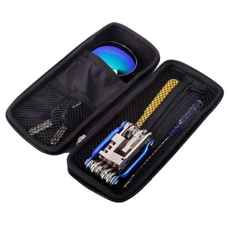 Waterproof Bike Tool Case - Cycling Storage Pouch for Mountain and Road Bikes - Hard Shell Zip Bag with Bottle Cage (Carbon Black)