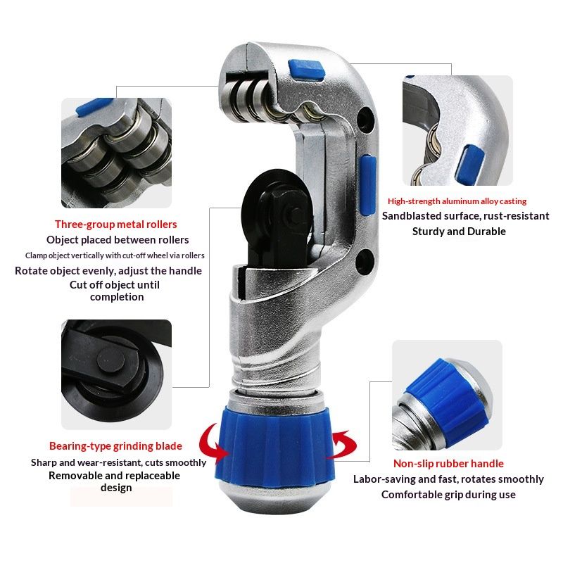 Tube Cutter, Heavy Duty Tubing Pipe Cutter, 3/16 to 1-1/4 inch Cutting Diameter, Ideal for Cutting Copper, Aluminum, Brass, Steel, Plastic and More