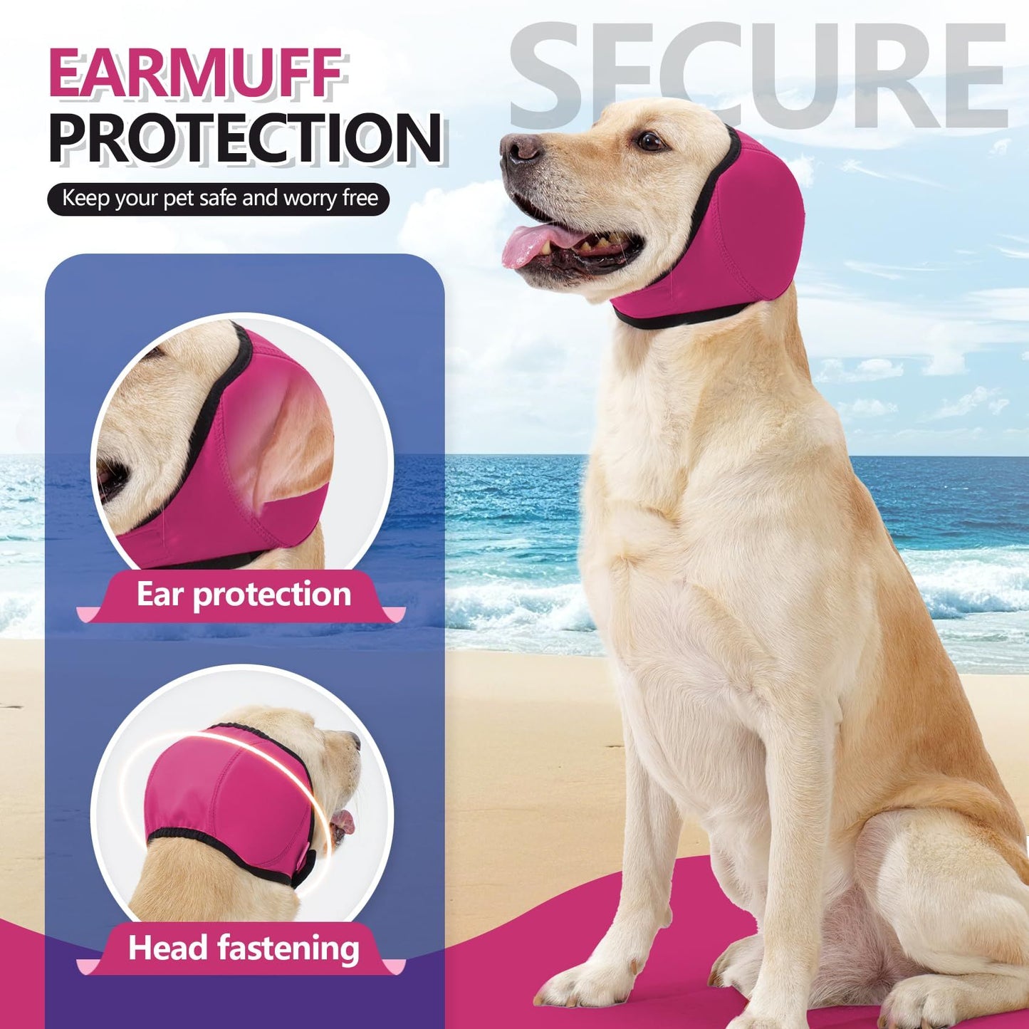Dog Ear Muffs & No Shake Ear Wrap for Hematoma, Bathing, Drying,Swim& Noise Anxiety Relief - Elastic Waterproof Ear Protector with Calming Hoodie Design  (rose pink, M)