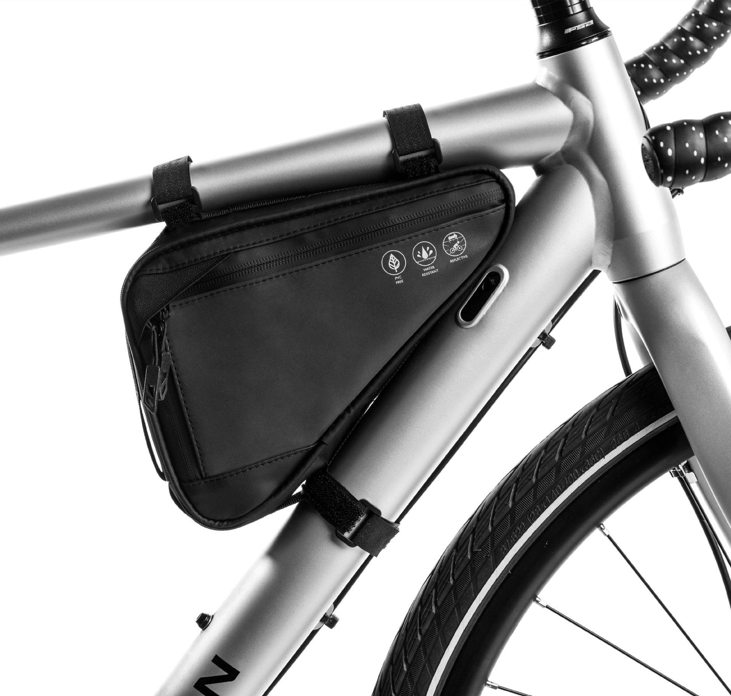 Bike Frame Storage Bag, Water Resistant Reflective Bicycle Triangle Bag with Two Side Pockets, Strap-On Under Seat Tool Accessories Pouch for Mountain Road Bike Trip