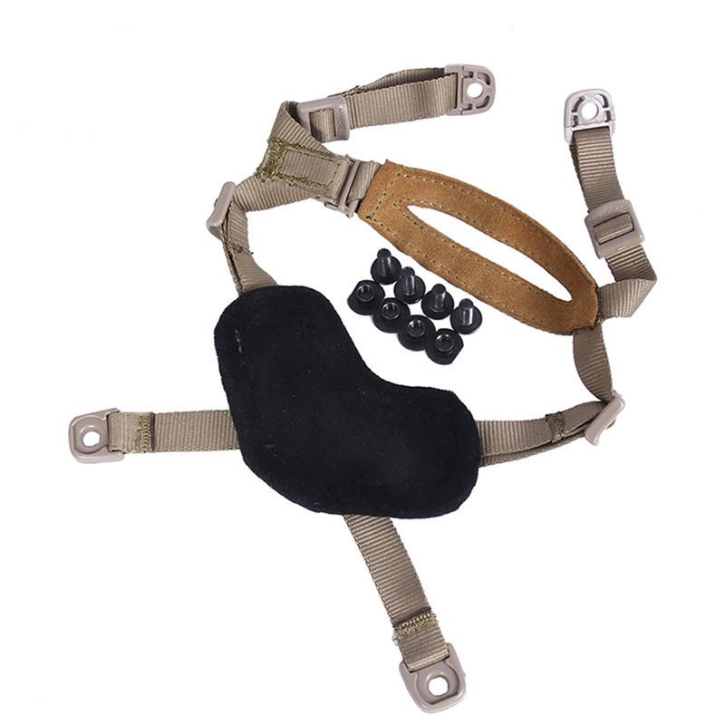 Helmet Chin Strap 4 Points for Tactical Fast  Bump Helmets Helmet Scrim, Suspension System with Bolts and Screws Tan